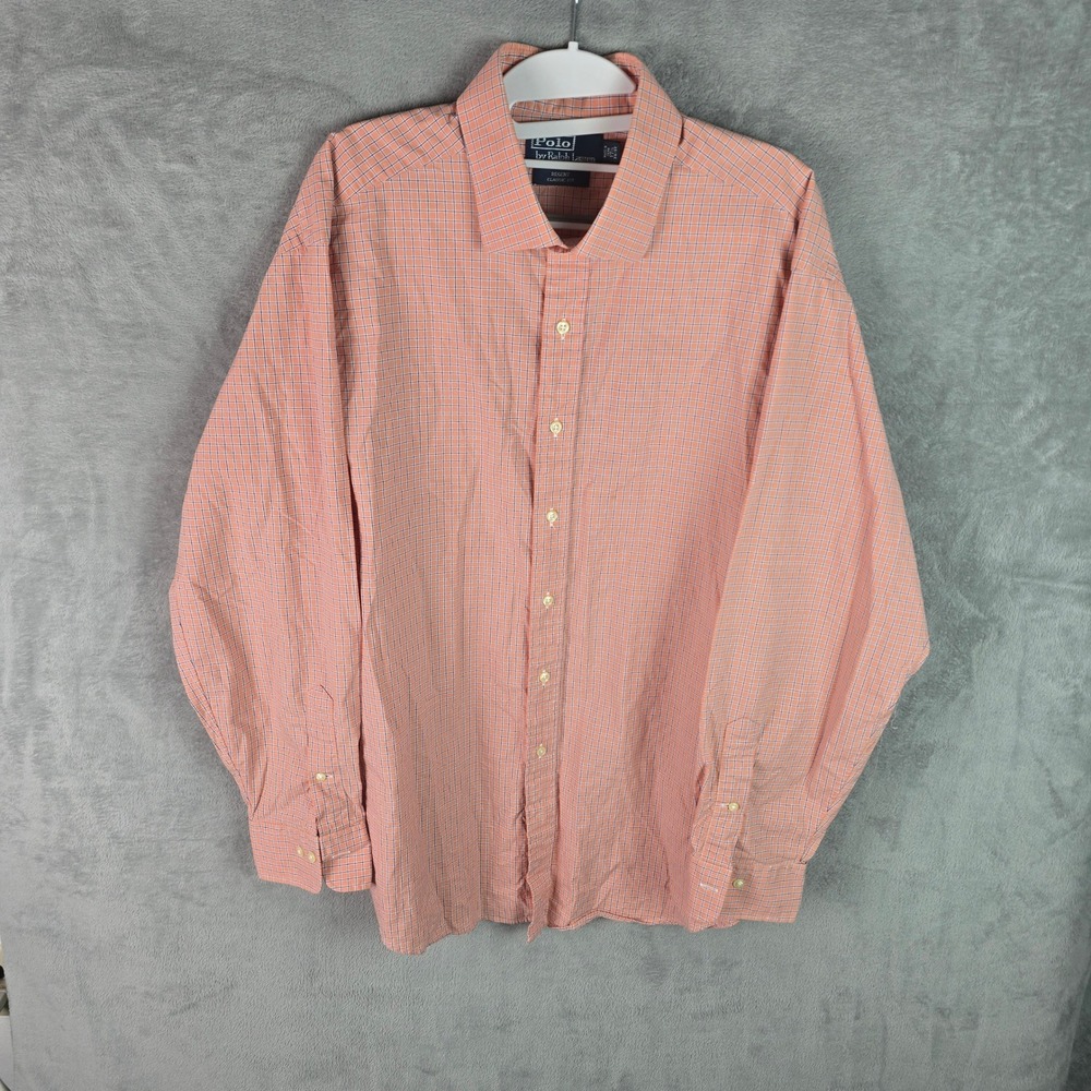 Polo Ralph Lauren Regent Classic Fit Peach Tattersall Check Shirt 17.5 34/35